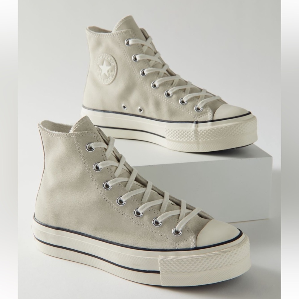 Suede Platform High-Top Converse in Tan